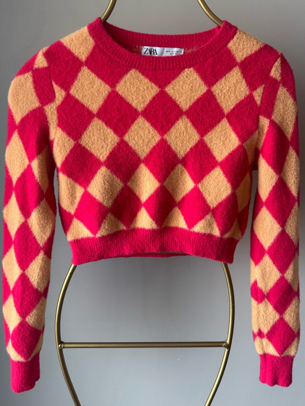 Zara Hot Pink & Sherbet Cropped Sweater